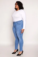 Womens Plus WAX High Waisted Skinny Jeans, Blue,