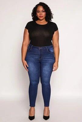 Womens Plus WAX High Waisted Skinny Jeans, Blue,