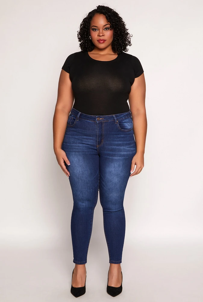 Womens Plus WAX High Waisted Skinny Jeans, Blue,