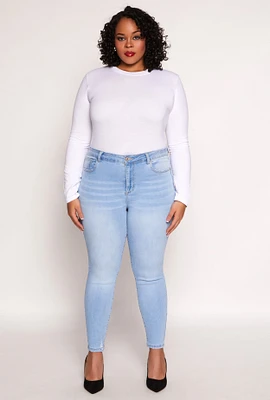 Womens Plus Size WAX Distressed Skinny Jeans, Blue, Size 16