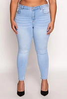 Womens Plus Size WAX Distressed Skinny Jeans, Blue, Size 16