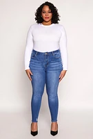 Womens Plus WAX Distressed Skinny Jeans, Blue,