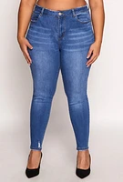Womens Plus WAX Distressed Skinny Jeans, Blue,