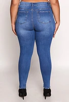 Womens Plus WAX Distressed Skinny Jeans, Blue,