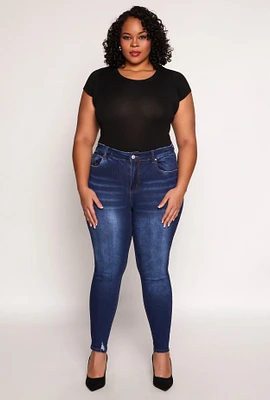 Womens Plus WAX Distressed Skinny Jeans, Blue,