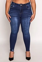 Womens Plus WAX Distressed Skinny Jeans, Blue,