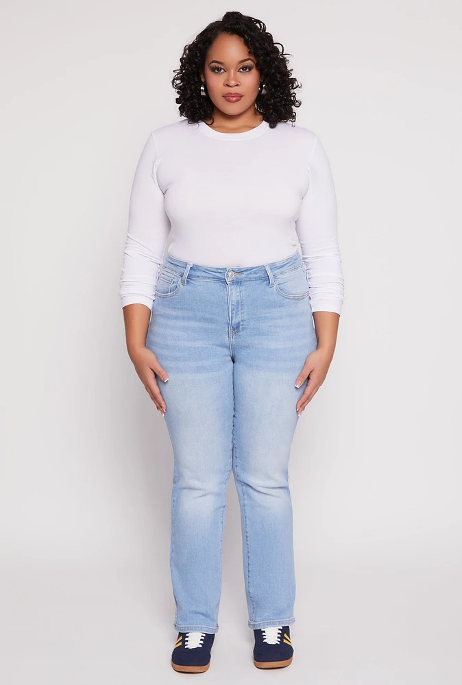 Womens Plus Size WAX Frayed Detail Straight Leg Jeans, Blue, Size 18