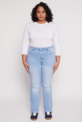 Womens Plus Size WAX Frayed Detail Straight Leg Jeans, Blue, Size 18
