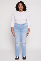 Womens Plus Size WAX Frayed Detail Straight Leg Jeans, Blue, Size 18
