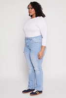 Womens Plus Size WAX Frayed Detail Straight Leg Jeans, Blue, Size 18