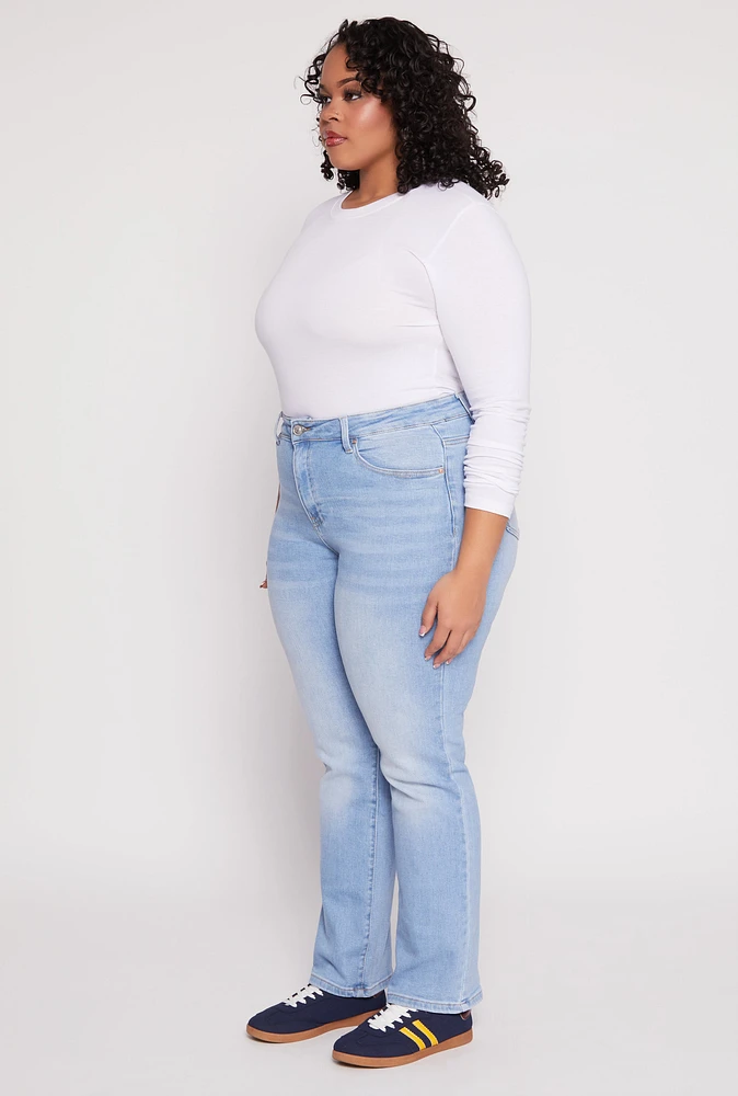 Womens Plus Size WAX Frayed Detail Straight Leg Jeans, Blue, Size 20