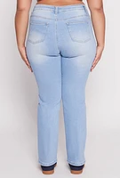 Womens Plus Size WAX Frayed Detail Straight Leg Jeans, Blue, Size 18