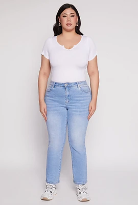 Womens Plus Size WAX Frayed Detail Straight Leg Jeans, Blue, Size 18