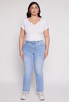 Womens Plus Size WAX Frayed Detail Straight Leg Jeans, Blue, Size 18