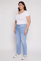 Womens Plus Size WAX Frayed Detail Straight Leg Jeans, Blue, Size 18
