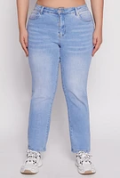Womens Plus Size WAX Frayed Detail Straight Leg Jeans, Blue, Size 18