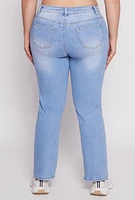 Womens Plus Size WAX Frayed Detail Straight Leg Jeans, Blue, Size 18