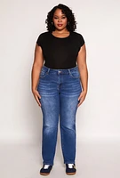 Womens Plus WAX Frayed Detail Straight Leg Jeans, Blue,