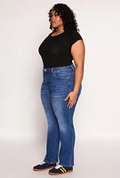 Womens Plus WAX Frayed Detail Straight Leg Jeans, Blue,