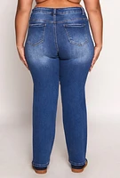 Womens Plus WAX Frayed Detail Straight Leg Jeans, Blue,