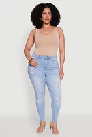 Womens Plus WAX Distressed High Waisted Skinny Jeans, Blue,