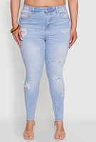 Womens Plus WAX Distressed High Waisted Skinny Jeans, Blue,