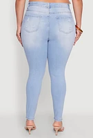 Womens Plus WAX Distressed High Waisted Skinny Jeans, Blue,