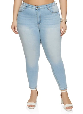 Womens Plus Size WAX High Waist Whiskered Jeans, Blue, Size 14