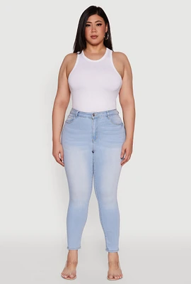 Womens Plus Size WAX High Waist Whiskered Jeans, Blue, Size 20