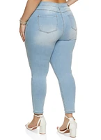 Womens Plus Size WAX High Waist Whiskered Jeans, Blue, Size 14