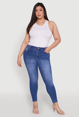 Womens Plus Size WAX High Waist Whiskered Jeans, Blue, Size 16