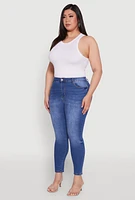 Womens Plus Size WAX High Waist Whiskered Jeans, Blue, Size 16