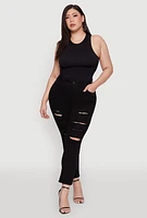 Womens Plus WAX High Waist Whiskered Distressed Jeans,
