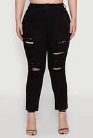 Womens Plus WAX High Waist Whiskered Distressed Jeans,