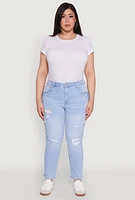 Womens Plus Size WAX High Waist Distressed Jeans, Blue, Size 20