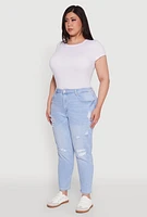 Womens Plus Size WAX High Waist Distressed Jeans, Blue, Size 20