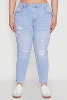 Womens Plus Size WAX High Waist Distressed Jeans, Blue, Size 20