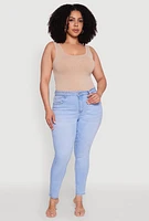 Womens Plus Size Wax Whiskered High Waisted Skinny Jeans, Blue, Size 20