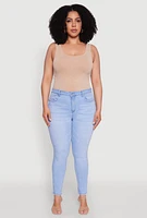 Womens Plus Size Wax Whiskered High Waisted Skinny Jeans, Blue, Size 20