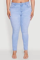 Womens Plus Size Wax Whiskered High Waisted Skinny Jeans, Blue, Size 20