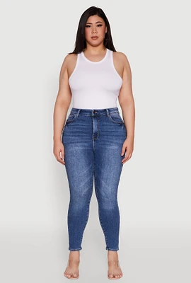Womens Plus Size WAX Whiskered High Waist Skinny Jeans, Blue, Size 18
