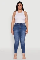 Womens Plus Size WAX Whiskered High Waist Skinny Jeans, Blue, Size 18