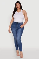 Womens Plus Size WAX Whiskered High Waist Skinny Jeans, Blue, Size 18