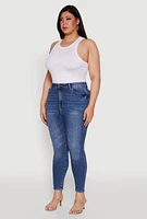 Womens Plus Size WAX Whiskered High Waist Skinny Jeans, Blue, Size 18