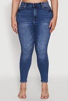 Womens Plus Size WAX Whiskered High Waist Skinny Jeans, Blue, Size 18
