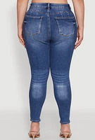 Womens Plus Size WAX Whiskered High Waist Skinny Jeans, Blue, Size 18