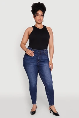 Womens Plus Size WAX Whiskered High Waist Skinny Jeans, Blue, Size 18