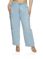 Womens Plus Size WAX Wide Leg Cargo Jeans, Blue, Size 18
