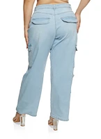 Womens Plus Size WAX Wide Leg Cargo Jeans, Blue, Size 18