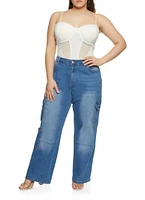 Womens Plus WAX Wide Leg Cargo Jeans, Blue,